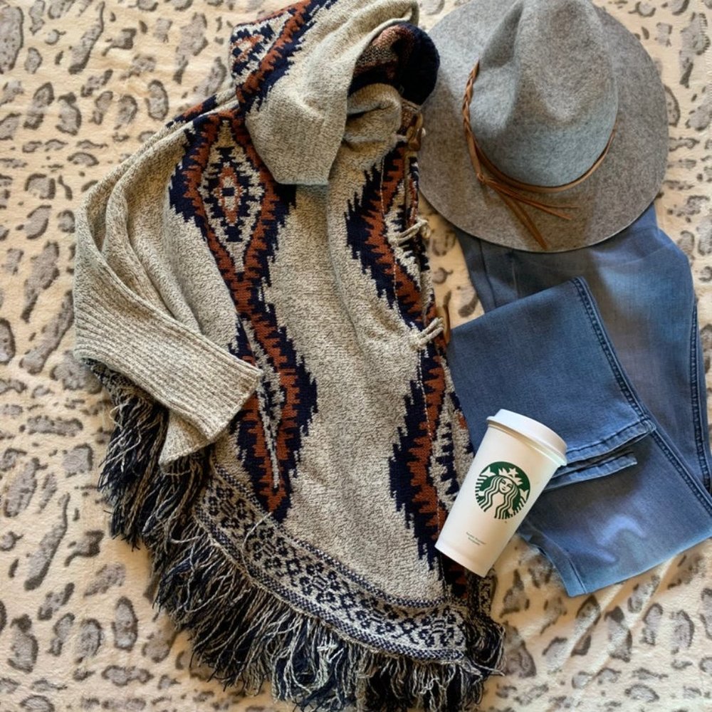 New Native Print Cowichan Blanket Cardigan Sweater - Picture 2 of 9